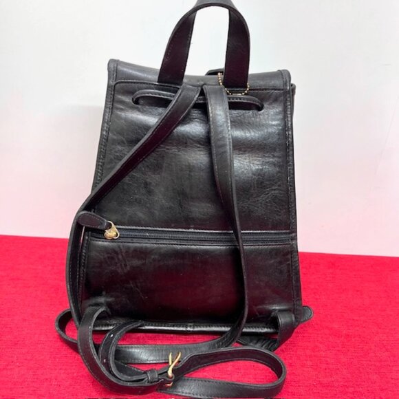 Vtg Coach Black Leather  Backpack Rucksack Drawstring + Celine Handkercheif(36) - Picture 11 of 15